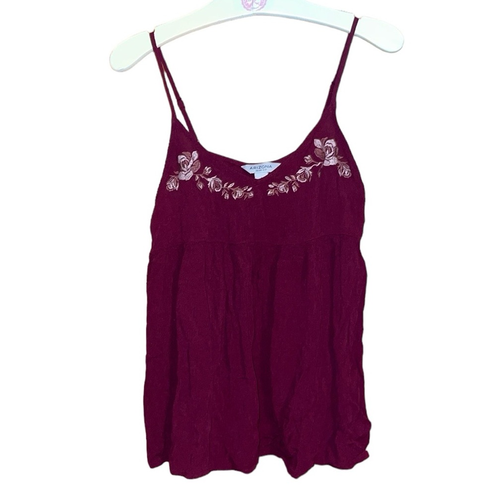•ARIZONA•MAROON PINK EMBROIDERED FLORAL V NECK FLOWY TANK TOP SIZE SMALL EUC